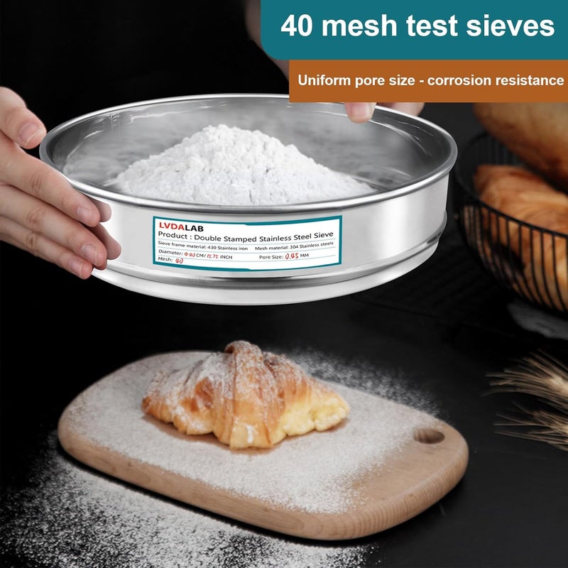 LVDALAB 304 Stainless Steel Lab Sieve Screen Mesh, 40 Mesh (0.45mm) Aperture Test Sieve, 15.75''(40cm) Diameter Economy Standard Analysis Sample Test Sieves for Industrial Laboratory Homes - Image 4